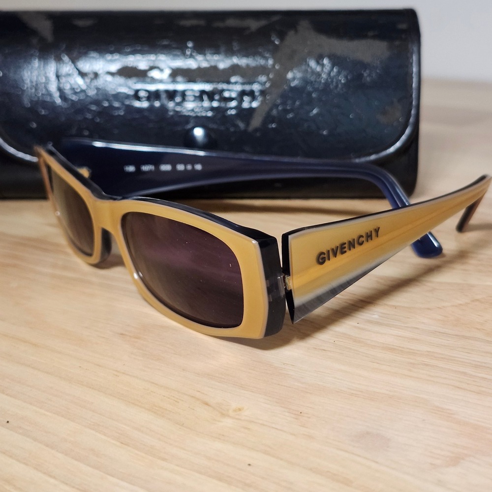 VTG Y2K Givenchy 1071 Sunglasses Gold Navy Rectangular Made in France 53-16-135
